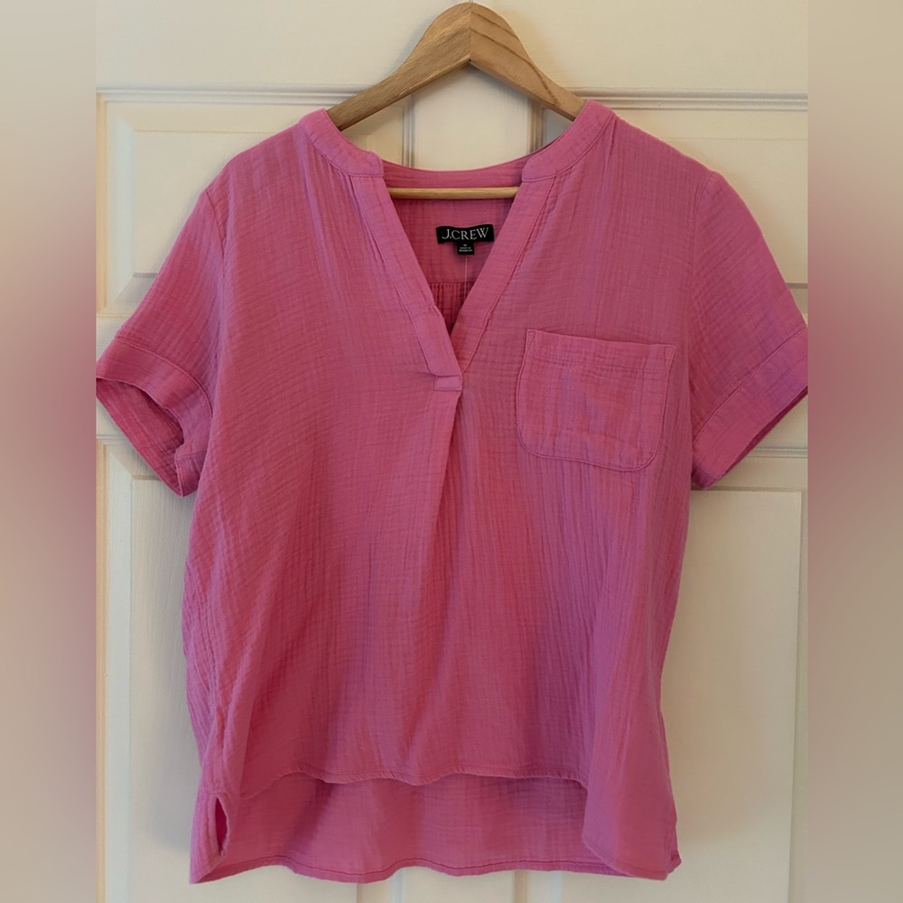 J. Crew Vibrant Pink V-Neck Blouse